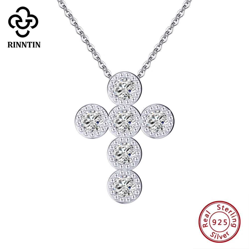 

Rinntin 925 Sterling Silver Brilliant Cross Necklace for Women Round Cubic Zirconia Diamond Halo Pendant Gothic Jewelry SSN343