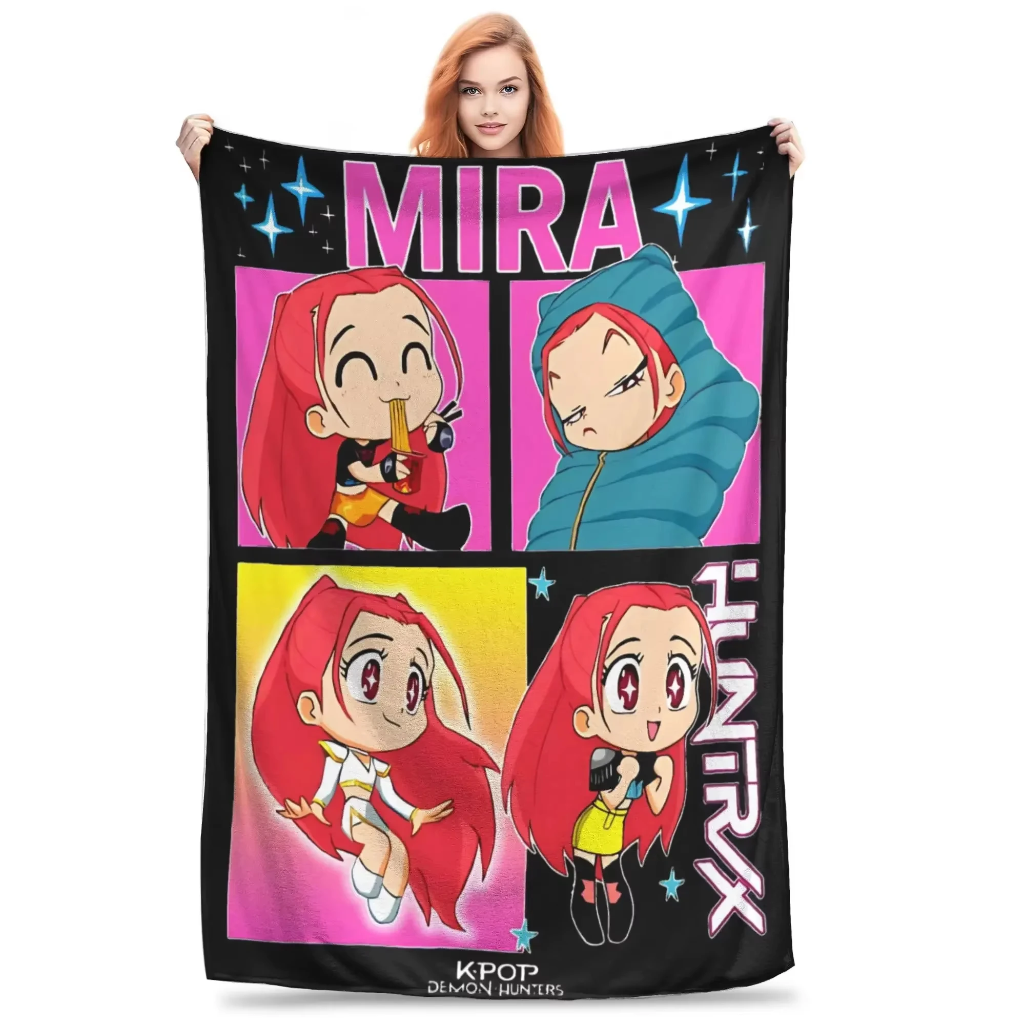 

Kpop Demon Hunters Huntrix Plush Blanket Students Flannel Throw For Couch Chair Sofa Bed Super Warm Quality Bedspread