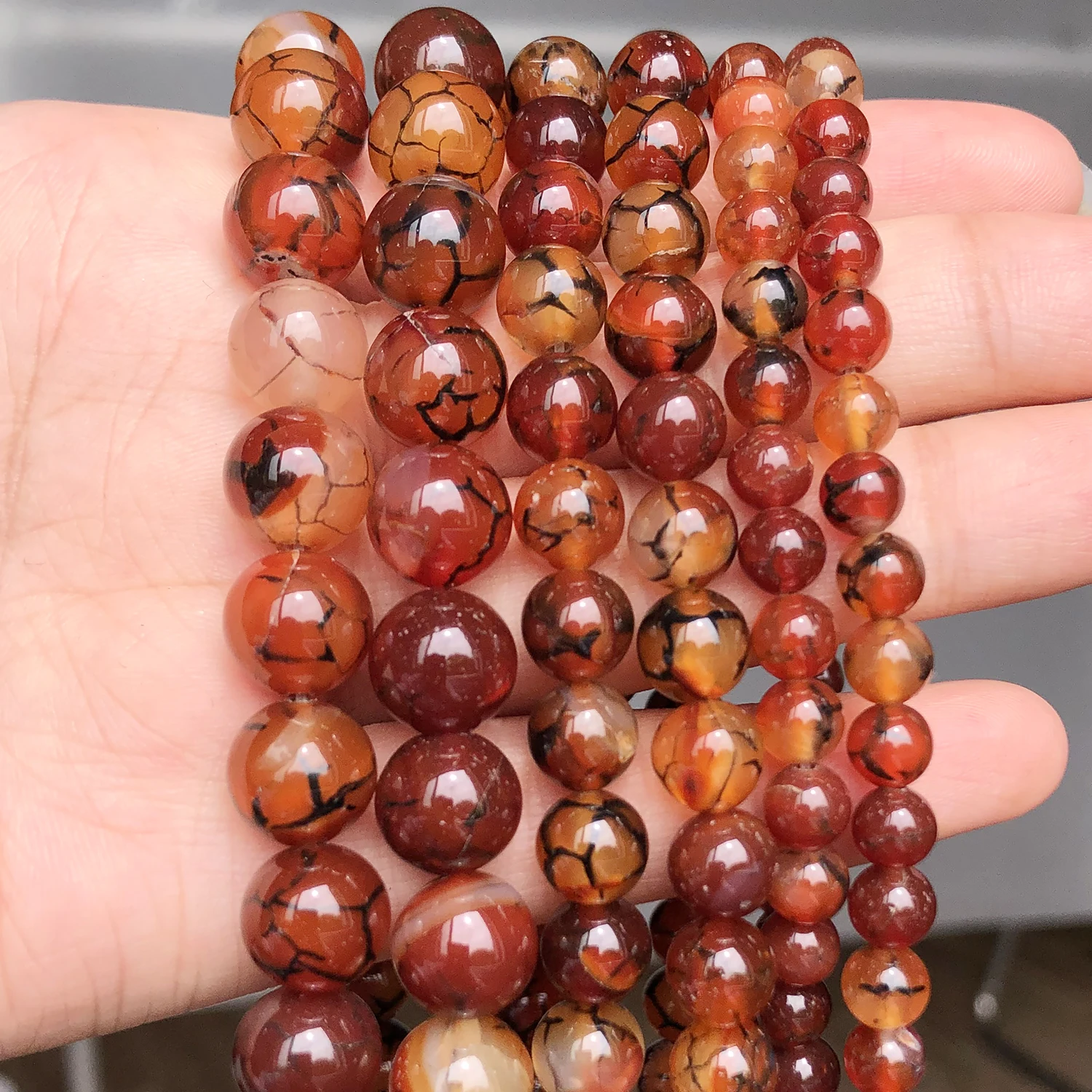 Natural Stone Beads Coffee Dragon Vein Agate Crackle Onyx Round Beads For Jewelry Making Diy Bracelet Necklace 15\'\' 6/8/10/12mm