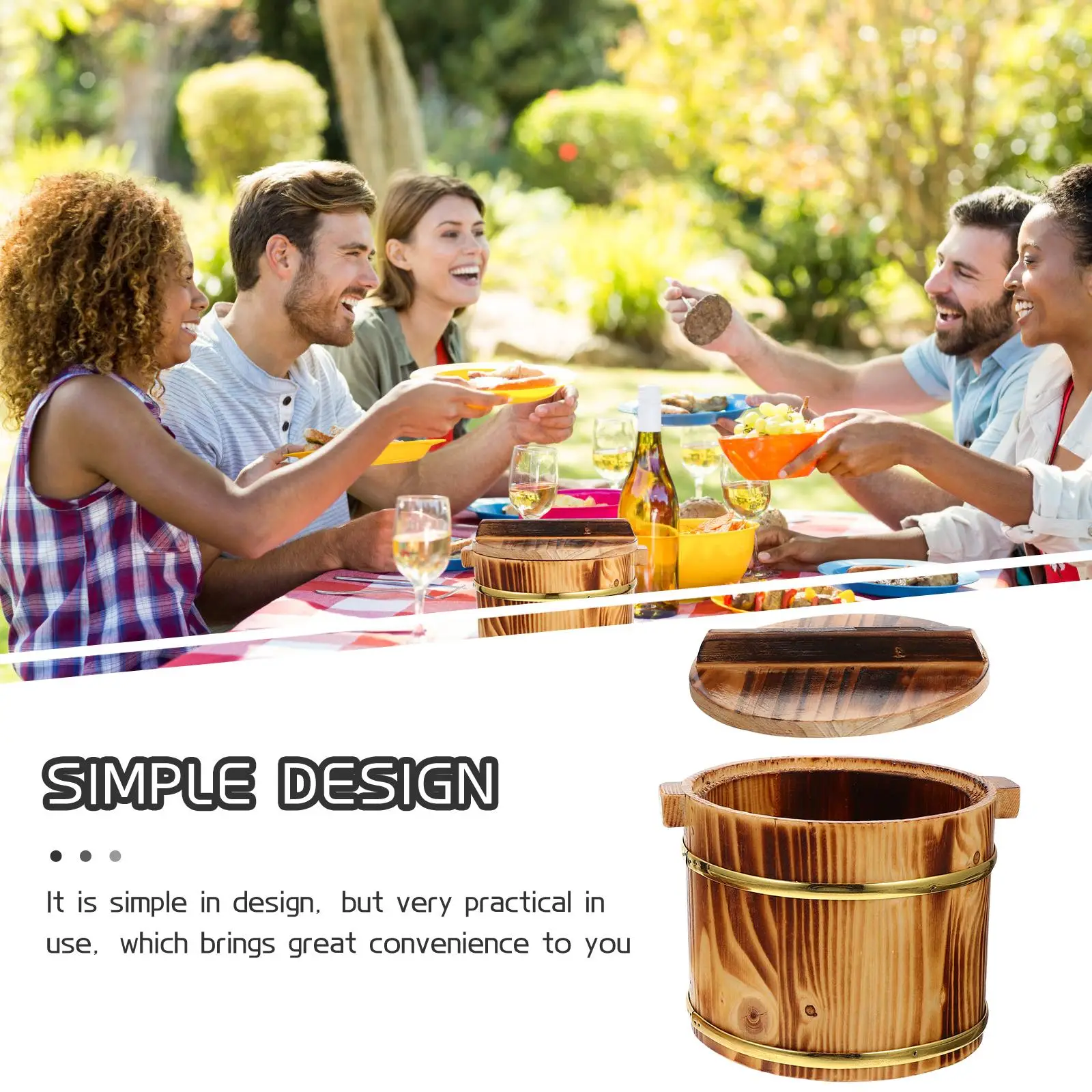Wooden Sushi Rice Bucket Food Container Big Open Mixing Tub Storage Box Ideal for Japanese Korean BBQ Photo Props