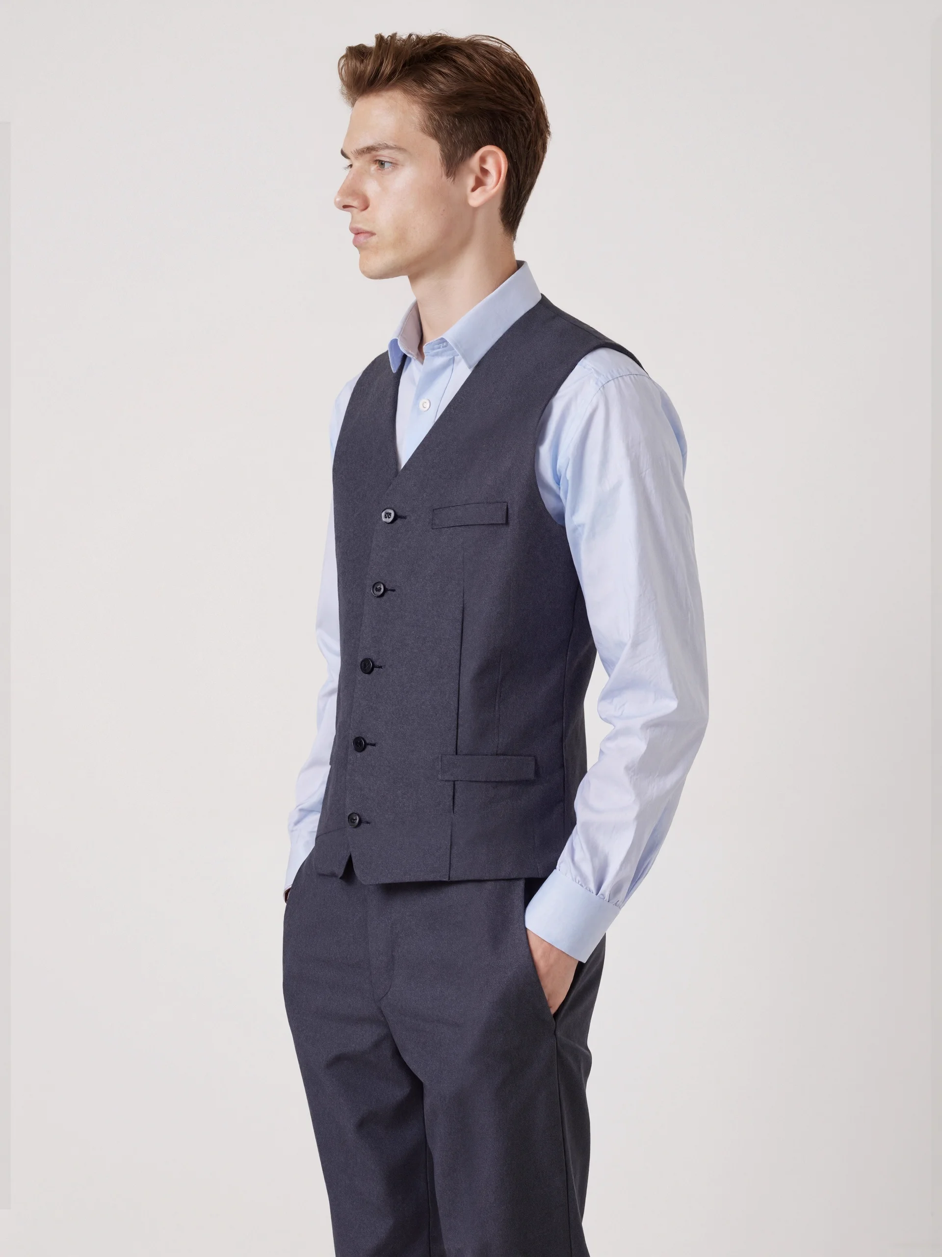 00% الصوف مريحة للتنفس الرجال سترة تنوعا الخريف الشتاء Busin عادية V-Ne زر واحد الوقوف صالح لون نقي