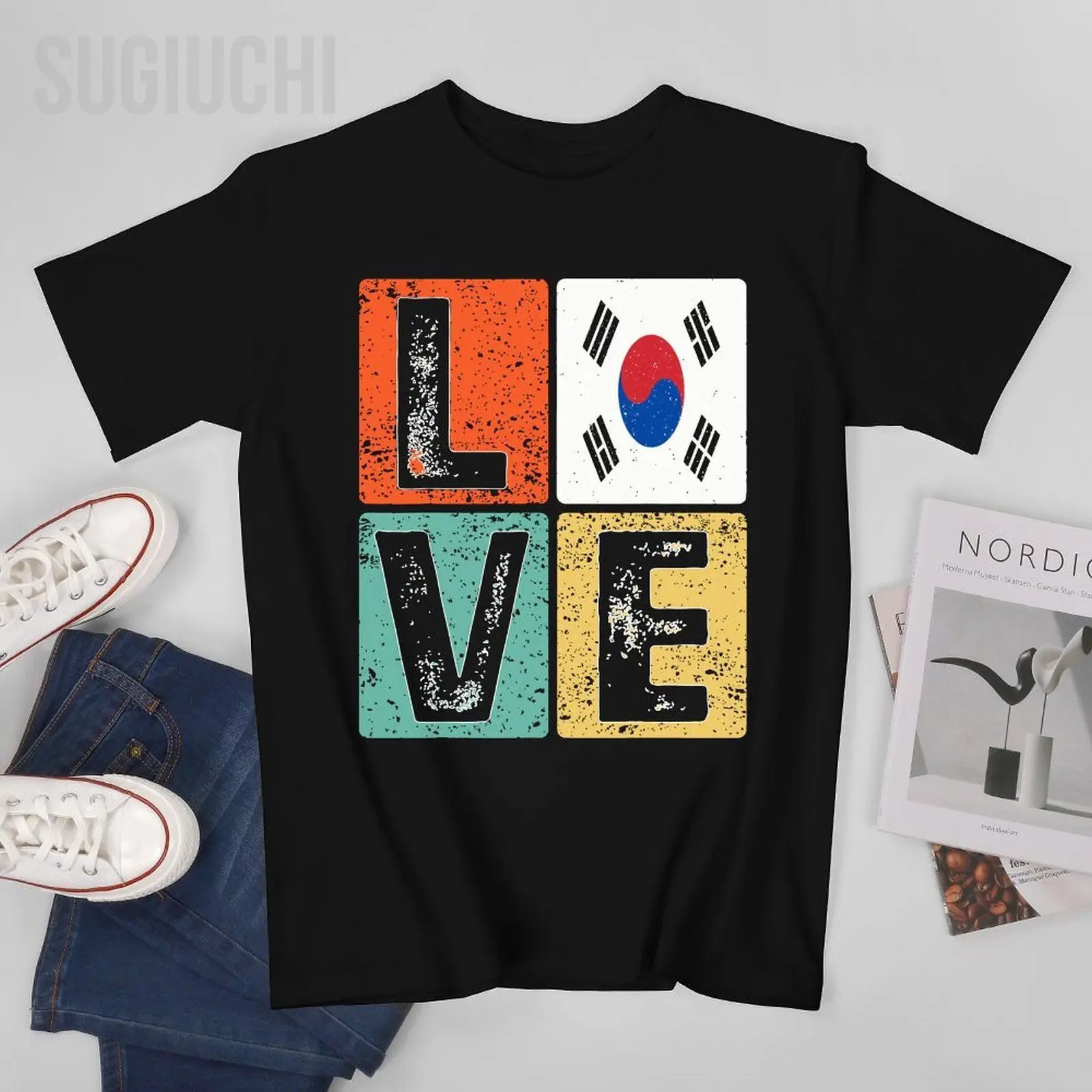 

Мужчины Южная Корея Любовь Корейская футболка Футболки с круглым вырезом Женщины Мальчики Короткая футболка из 100% хлопка Унисекс Нанесите все сезоны