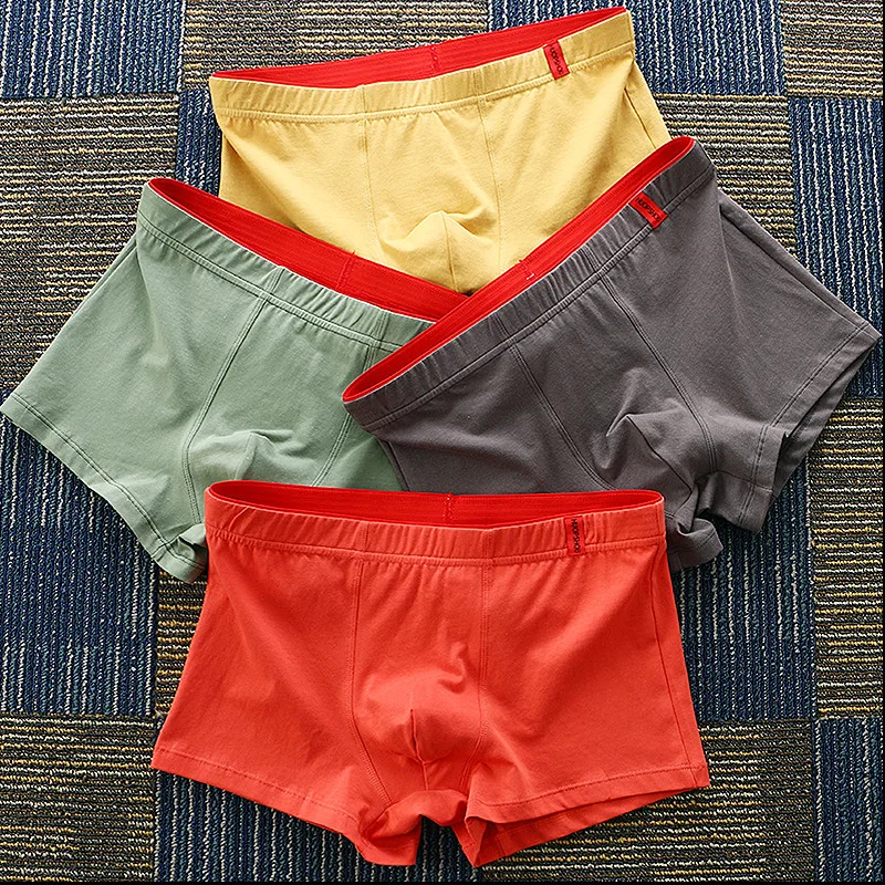 Men's Comfortable Boxer Shorts Solid Color Cotton Breathable Aro Pant Youth Mid-waist Underwear Fashion Bottoms Panties