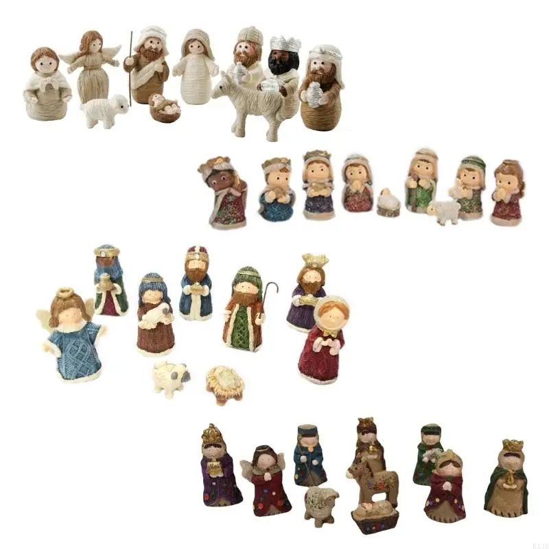 KX4B Christmas Christ Nativity Resin Statue Scene Set Holy Church Decorative Ornament
