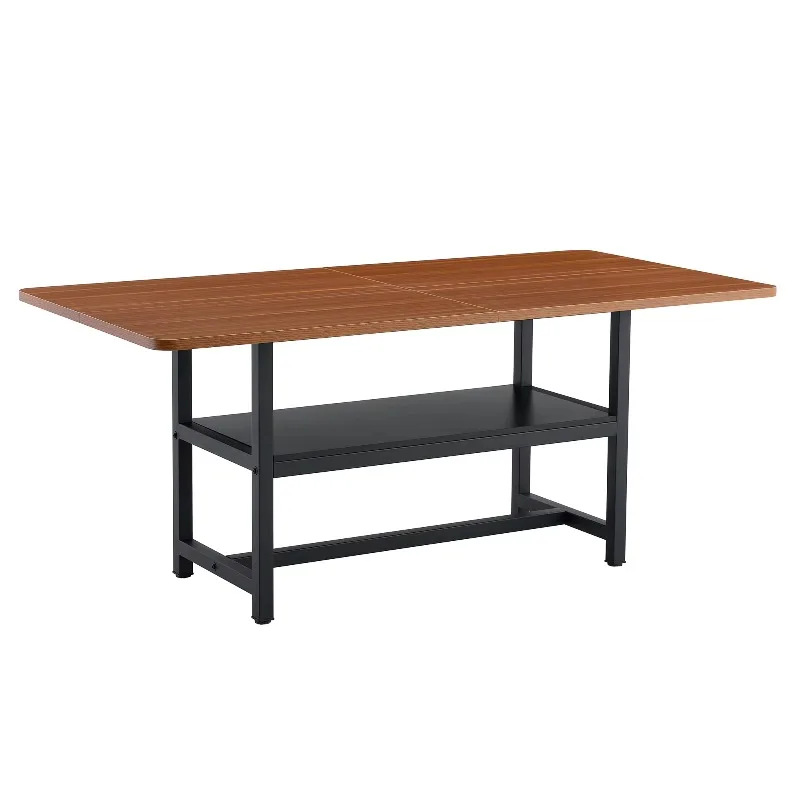 The table top is cleverly spliced from four walnut-textured MDF boards