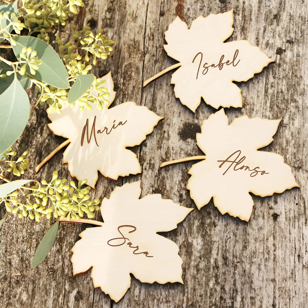 10pcs Name Place Cards Maple Leaf for Wedding, Wooden Name Place Card, Custom Table Name Place Cards, Wooden Name Tag