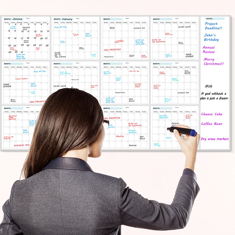 35x58Inches Extra Large Erasable Monthly Weekly Planner Calendar Table Dry Erase Whiteboard Blackboard Fridge Sticker Message