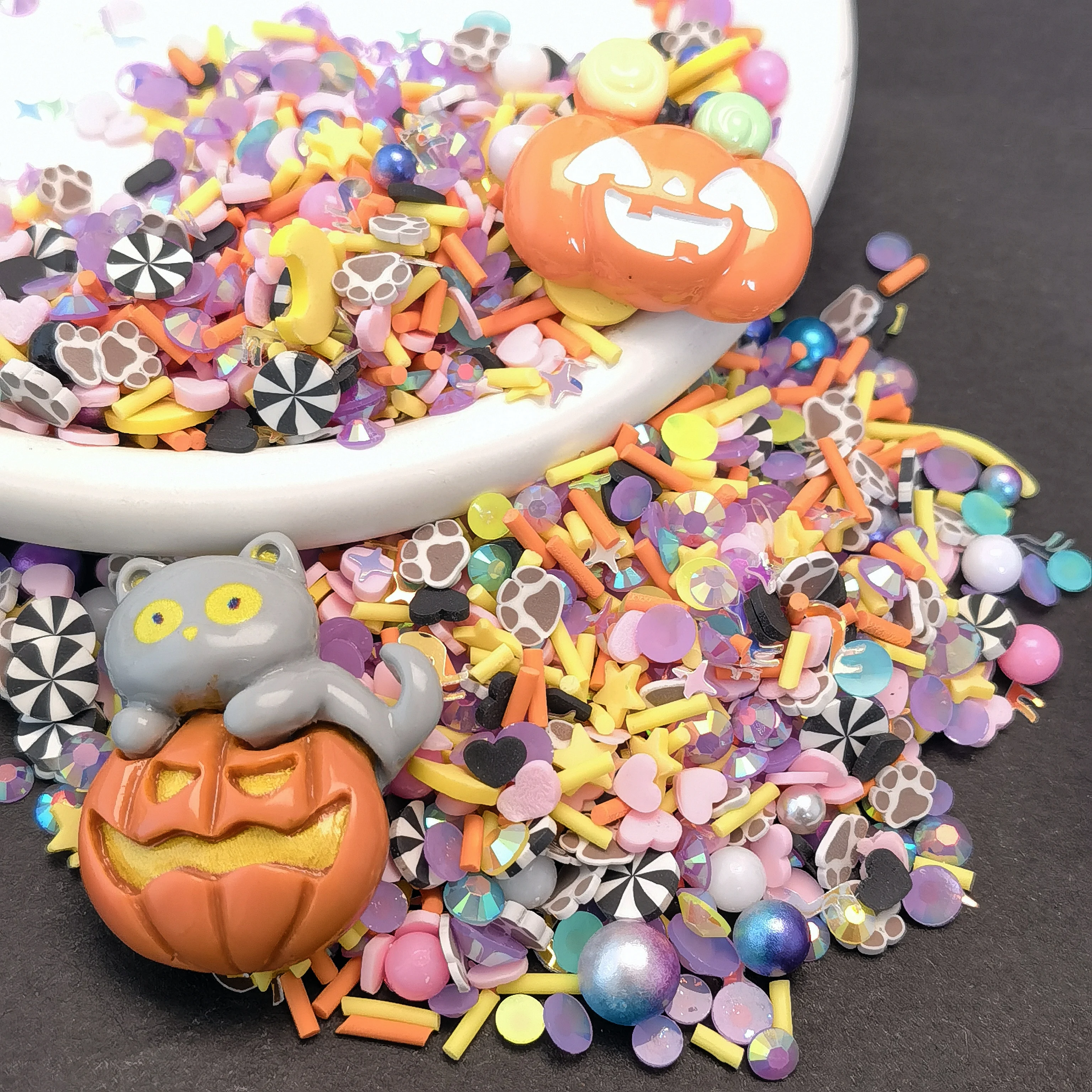 DIY Craft Slime Sprinkles Halloween Resin Pumpkin Cat Mix Polymer Clay Sprinkles Slices