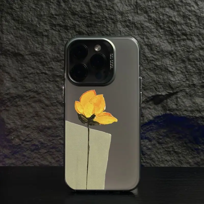 لطيف النفط اللوحة من الزهور الصفراء جراب هاتف آيفون 16 15 14 13 12 11 برو ماكس X XS XR 7 8 زائد غطاء جراب هاتف مقاوم للصدمات #1