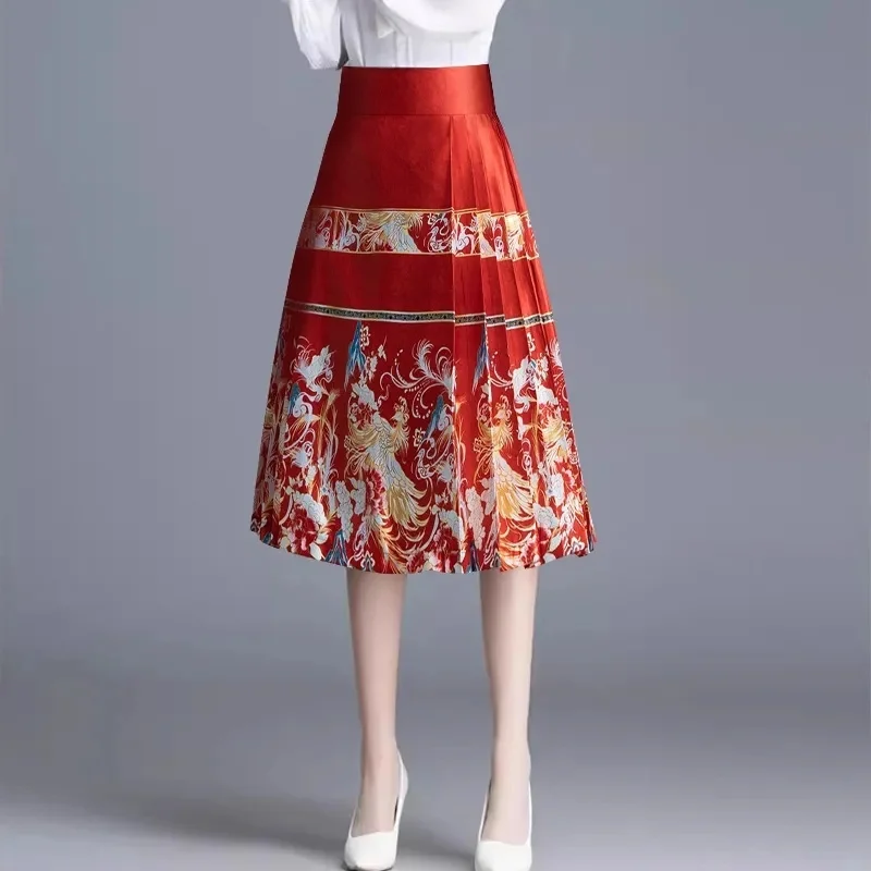 

Women Skirt 2025 Summer New Elastic High Waisted A-line Pleated Half Length Skirt For Female Half Skirt Mini Fashion Skirts