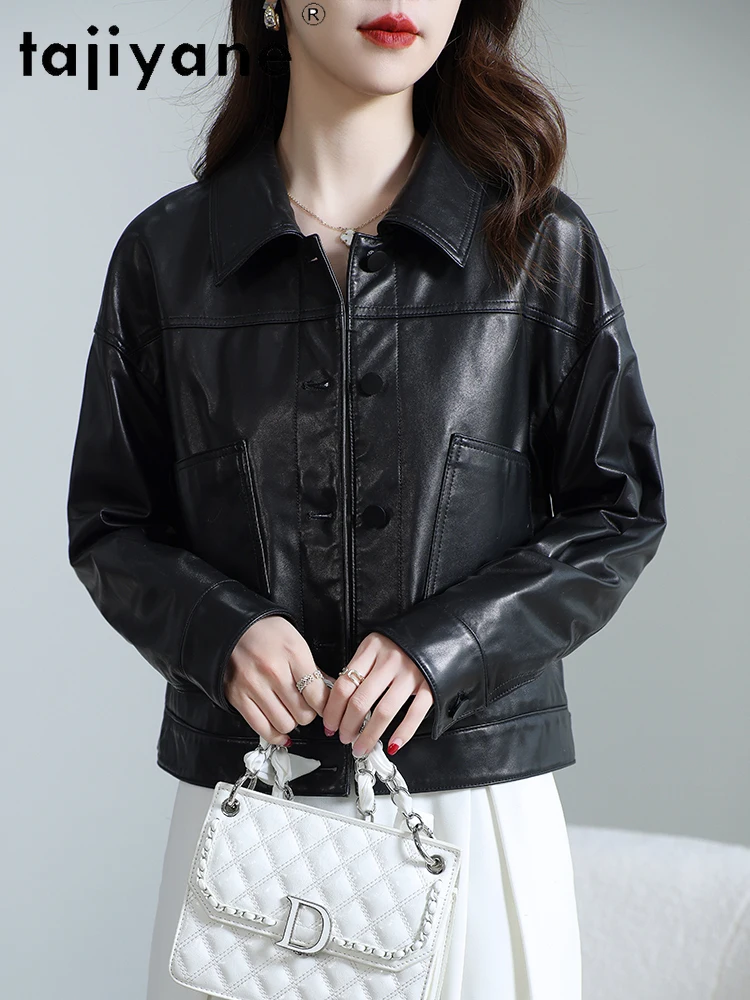 TAJIYANE Top-Layer-Lederjacke aus Schaffell für Damen, kurze Echtlederjacken, Premium-Herbstmantel für Damen, 2025, Damenbekleidung❤ Apa