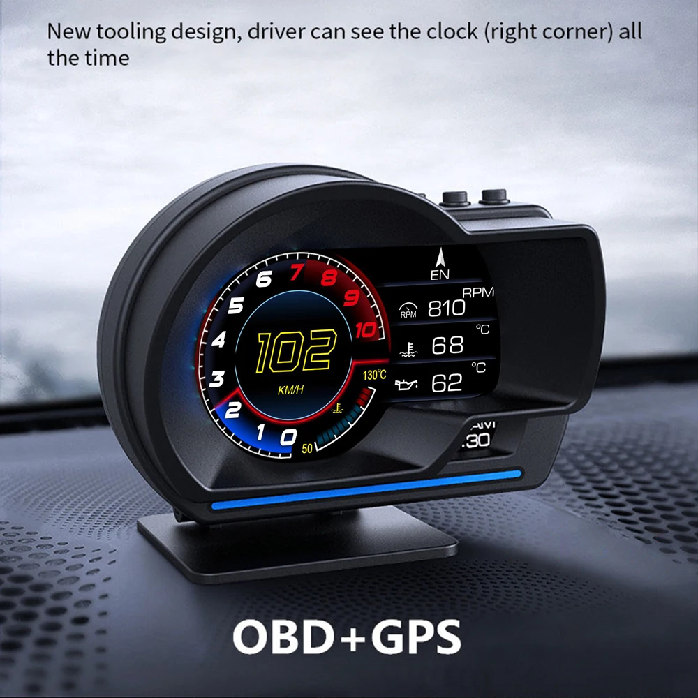 OBD2 Car Head Up Display HUD Smart Car Water & Oil temp Turbo RPM Gauge Digital Odometer Security Alarm Auto Meter