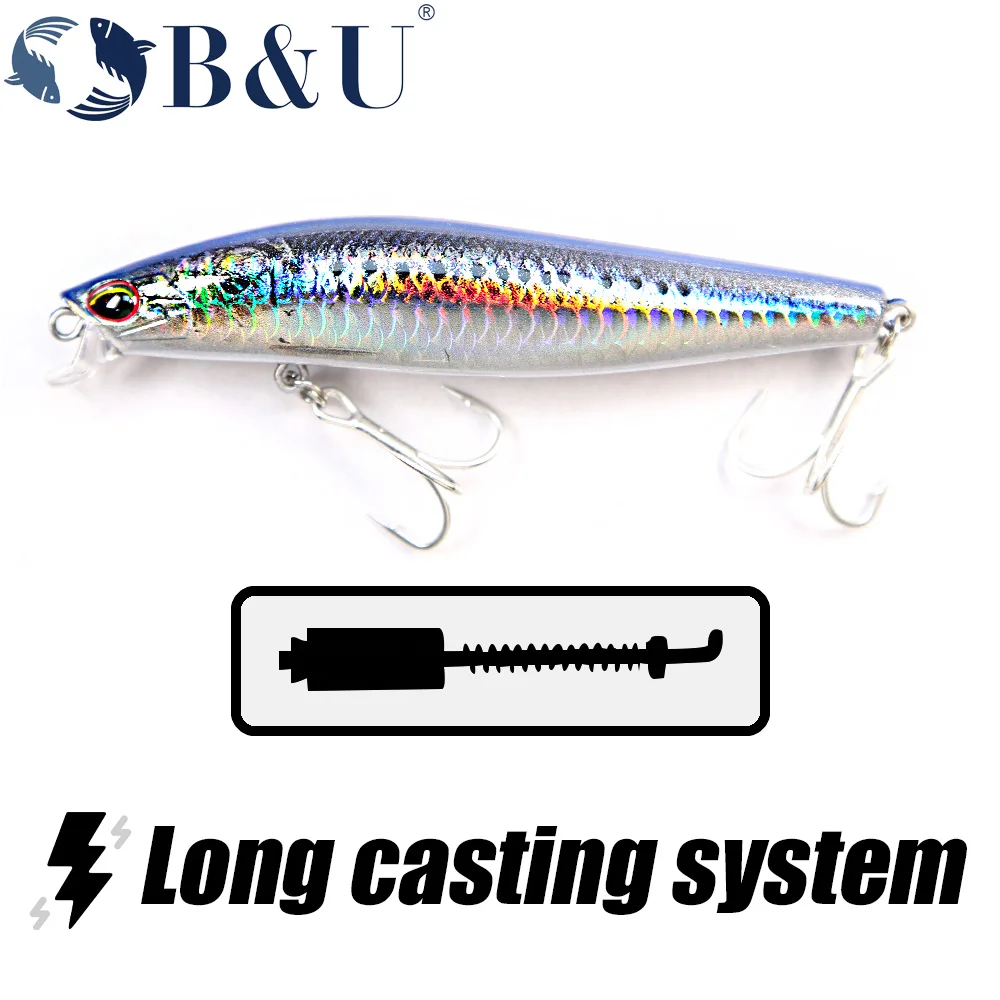 B&U 3D Printing 95mm 13.2g Floating Wobbler Slatwater Fishing Lures Minnow Crank Wobbler Fishing Tackle Hooks Hard Bait