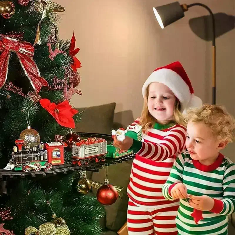 سلسلة عيد الميلاد قطار المسار الكهربائي البخار المسار قطار نموذج أضواء هدايا عيد الأطفال الموسيقى سانتا كلوز قطار مجموعة