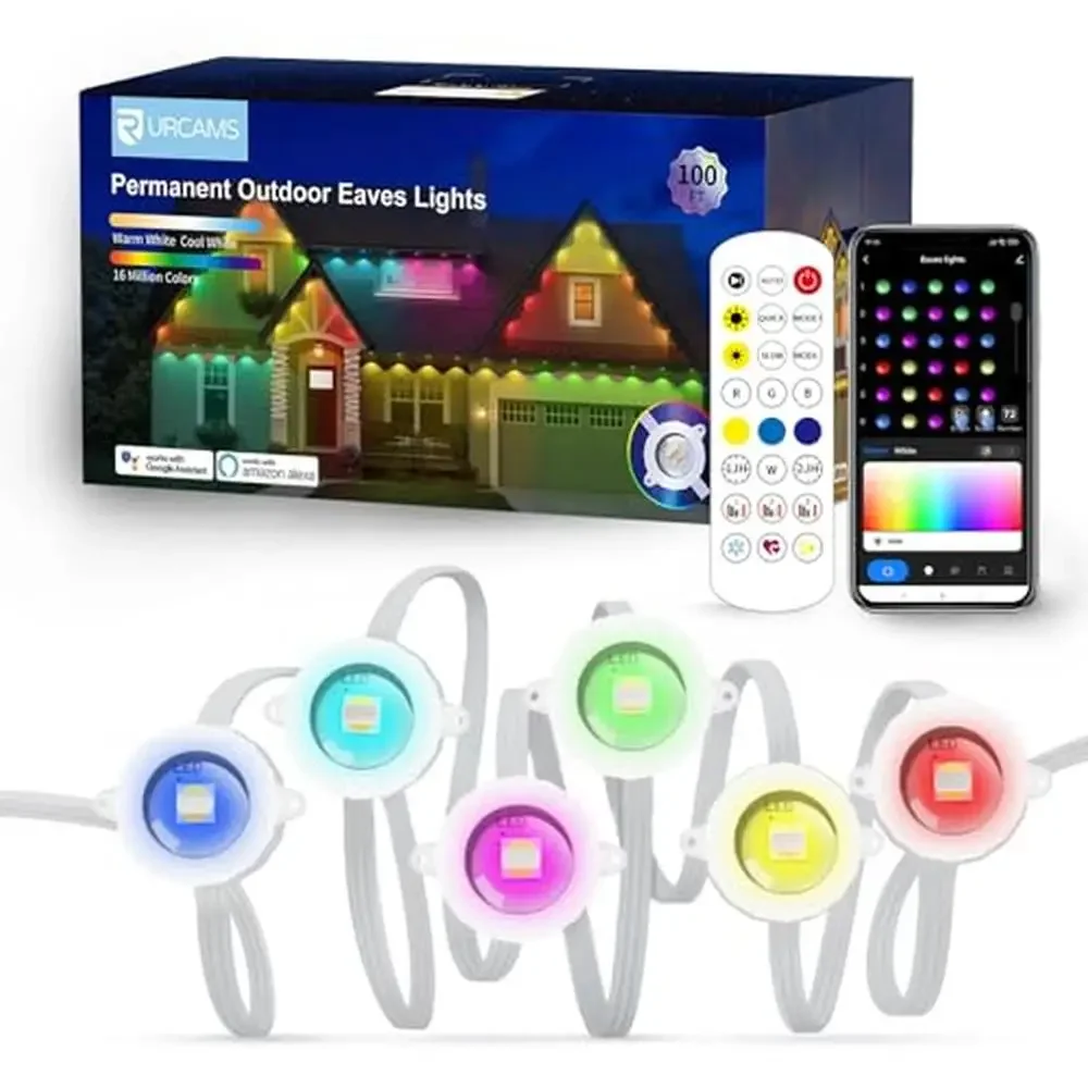 

100 футов постоянный наружный RGB IC теплый белый холодный белый карниз IP67 водонепроницаемое освещение многоцелевое праздничное атмосферное освещение Alexa