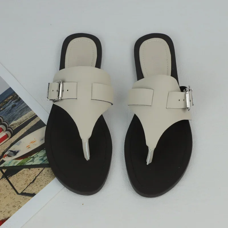 

2025 Summer Designer Women Flip Flops Brand Buckle Belt Outdoor Non-slip Casual Beach Slippers Comfort Flat Bottom Female Shoes