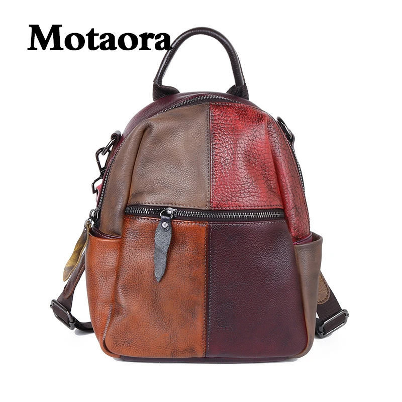 MOTAORA Soft Leather Women's Backpack Fashion Retro Cowhide Paneled Travel Bag, Ladies Shoulder Bag For Casual & Travel