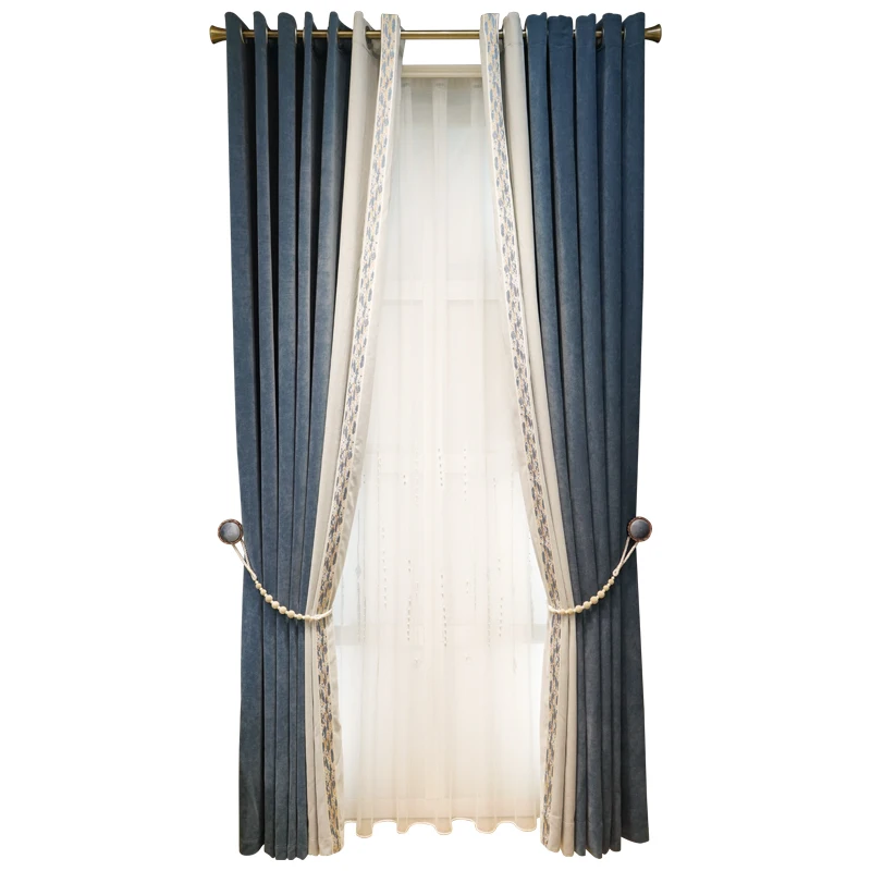 Light Luxury Deep Blue Imitation Cashmere Modern Shading High-end Chenille Curtains for Living Dining Room Bedroom