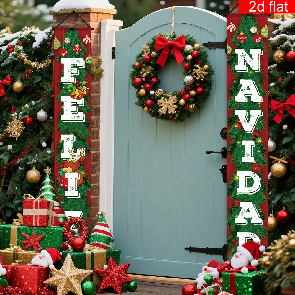 VIKAMA1 لعيد الميلاد الاسباني، لافتة تحيات سعيدة، أجراس عيد الميلاد، تصميم فناء الشرفة، قماش معلق لتزيين الحفلات #4