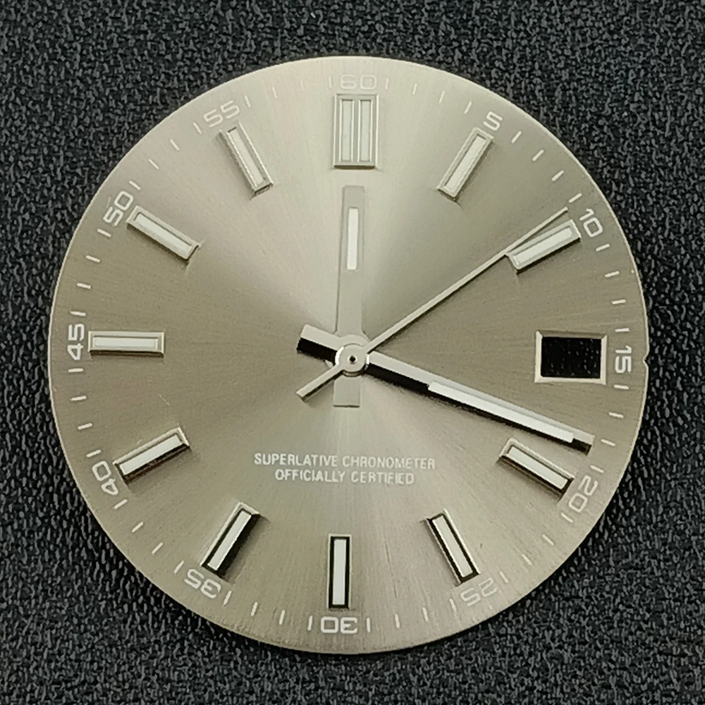 Mostrador de relógio masculino com logotipo personalizado, 28.5mm, mostrador luminoso azul, adequado para movimento nh35, acessórios de relógio