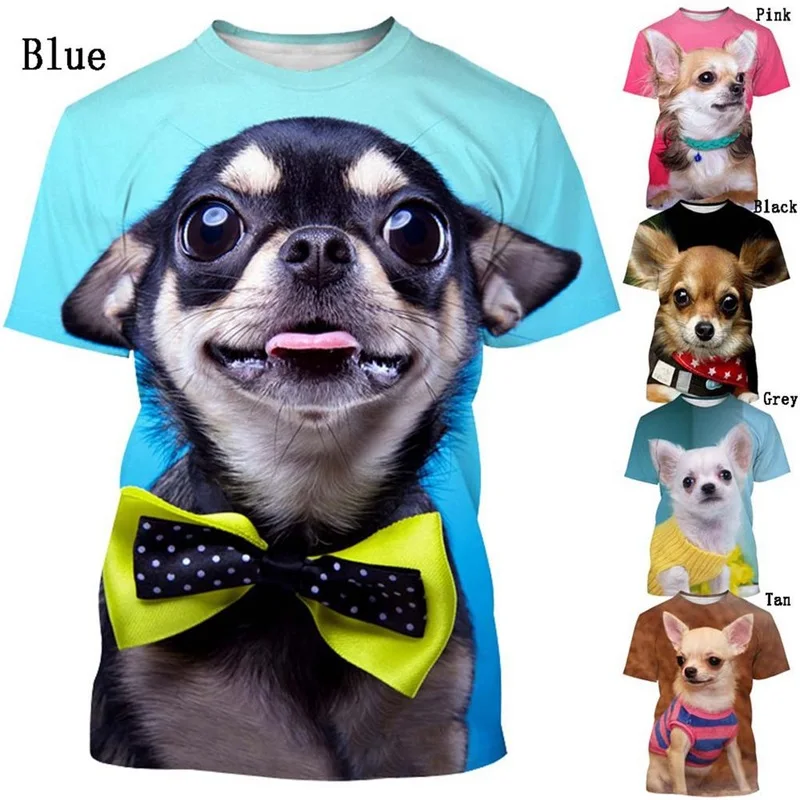 Camisetas con estampado 3d de animales, perros, Chihuahua, camisetas gráficas, pantalón corto informal de verano para hombres y mujeres, camisetas divertidas de gran tamaño