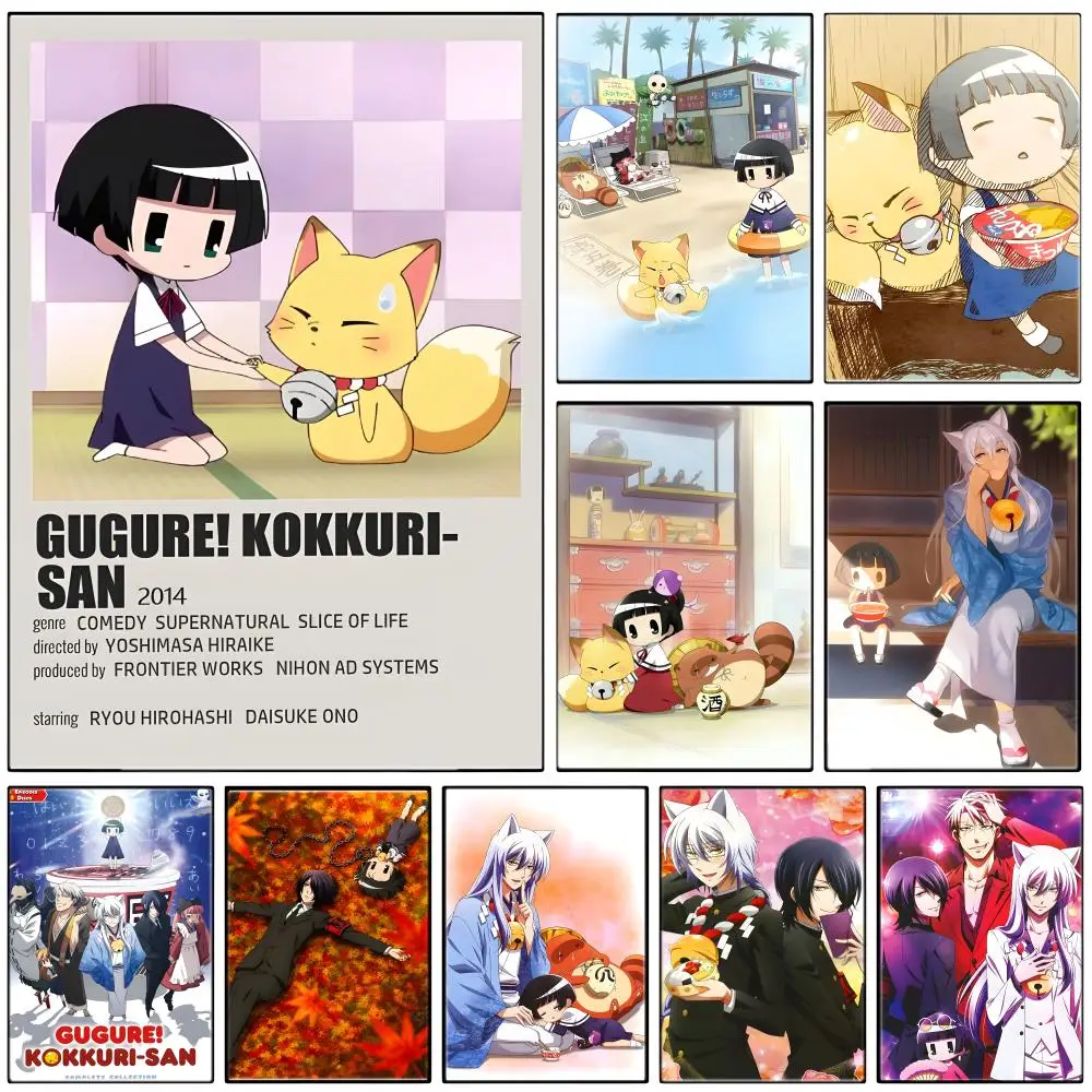 Healing Anime G-Gugure! Kokkuri-san Poster  Self-adhesive Art Waterproof Paper Sticker Coffee House Bar Room Wall Decor