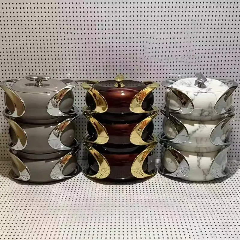 Premium Gift Box 3 Pcs Food Warmer Set 2L 2.5L 3L Marbled Oval Insulated Casserole for Corporate Gifts and Holiday Gifts