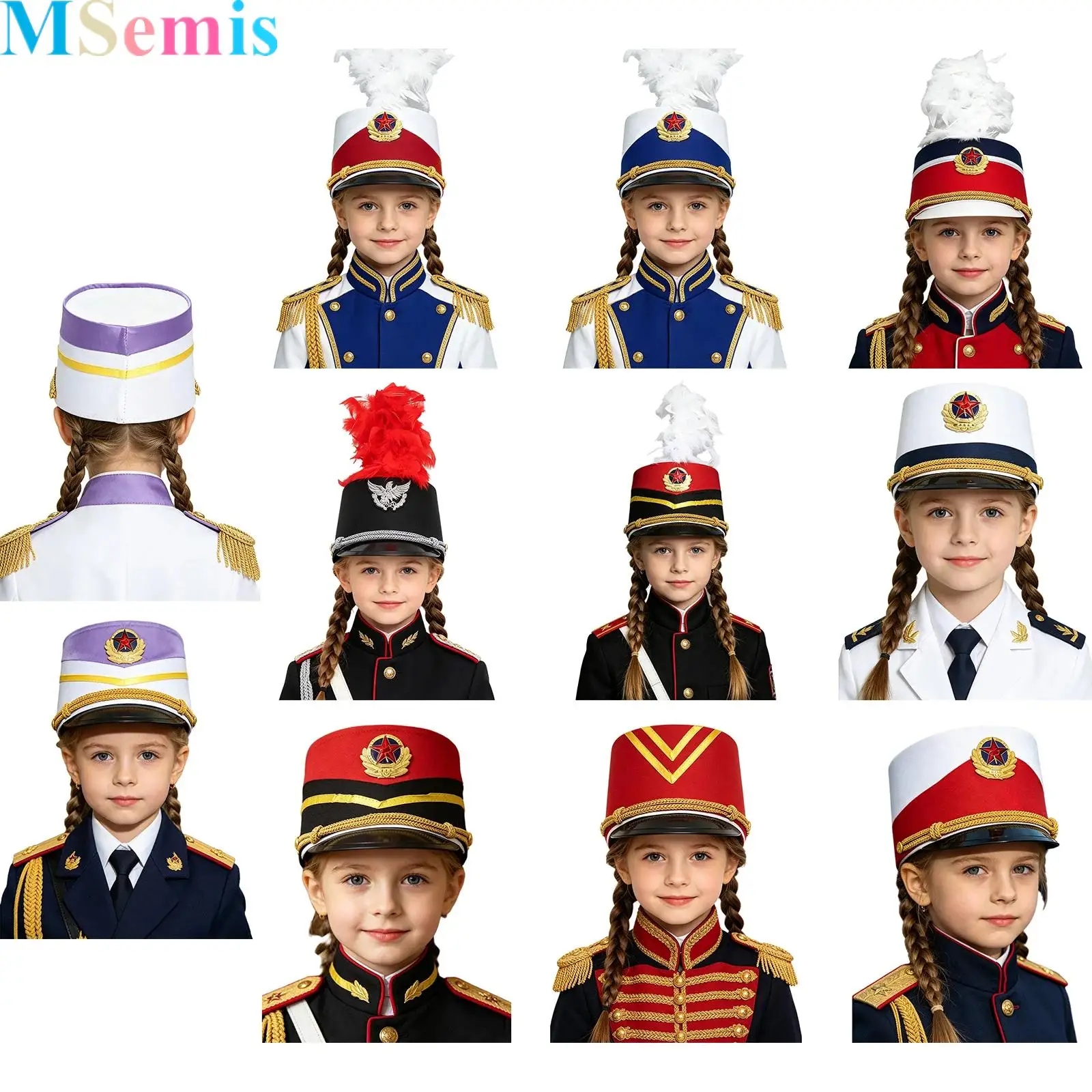 

1 Pcs Drum Band Hat with Feather Majorette Band Major Ringmaster Hat Halloween Cosplay Dress Up Headgear Accessory