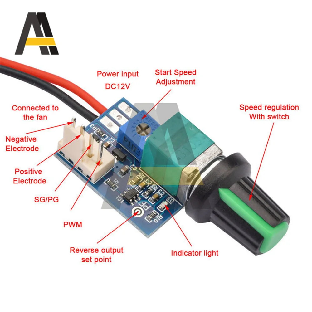1A 2A 2-3 drutu regulator prędkości wiatraka DC5-12V 4 drutu wentylator PWM regulator prędkości wiatraka płyta kontrolera z pokrętło przełącznika wentylatora regulacja prędkości moduł