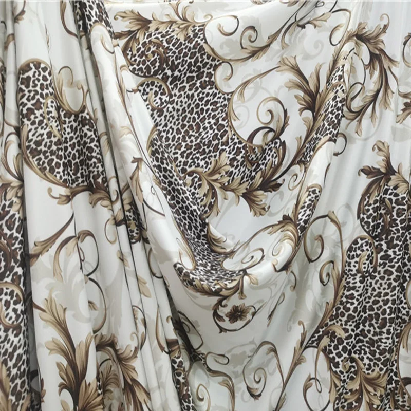 Good,4 Side Stretch,Milk Silk Leopard Knit Fabric,Coffee Phoenix Tail Flower Print Fabrics,Diy Sewing Sexy Dance Dress/Clothing