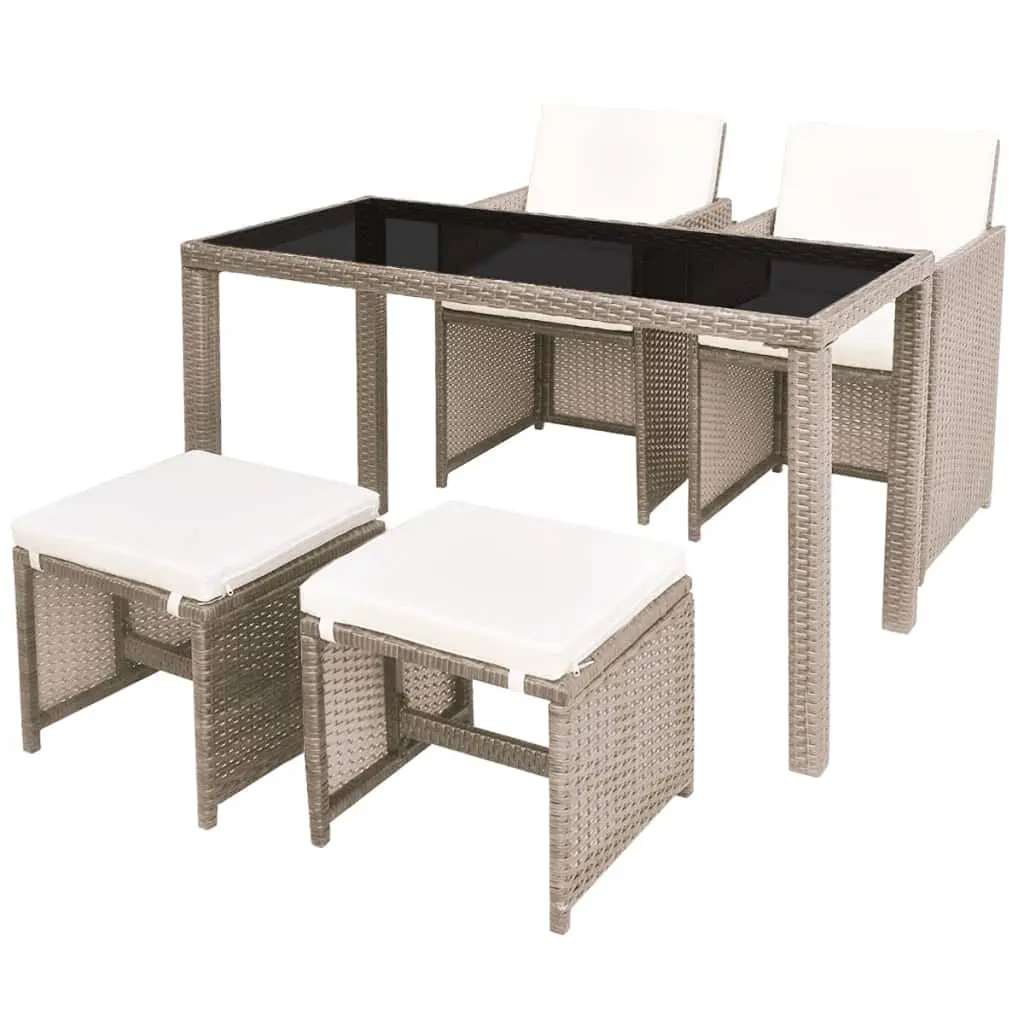 5-Piece Foldable Outdoor Dining Set for 4, Compact Balcony Patio Garden Furniture, Grey Poly Rattan Table & Chairs, Customized