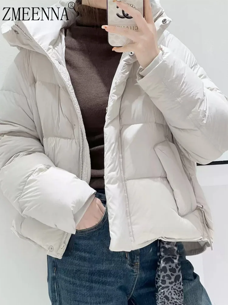 

ZMEENNA Womens Short Puffer Jacket Hooded Loose Fit Winter Warm Down Coat Full Zip Outerwear Casual Fashion Cozy ZM4576