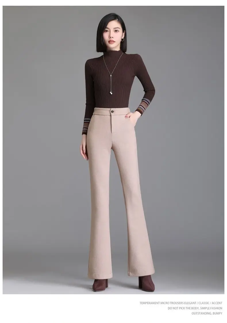 Autumn and Winter New Style Elastic Waist Boot-cut Pants High Waist Slim Straight Pants Fashion Women's Elastic Casual Pants