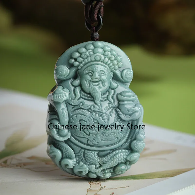 Natural genuine Myanmar jadeite God of Wealth pendant Men's and women's pendant Jade pendant Jade strap cert
