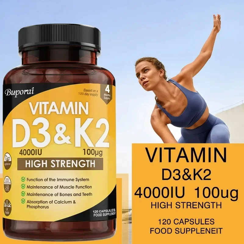 

Добавки витамина D3 и K2 — способствуют поглощение кальциям, поддерживают здоровые кости, зубы и сердечно-сосудистую систему.