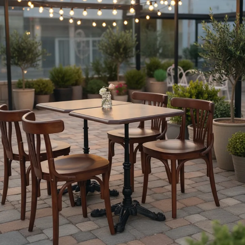 Retro Solid Wood Commercial Restaurant Table and Chair Set for Cafes Western Restaurants Milk Tea Dessert Shops-Guangdong