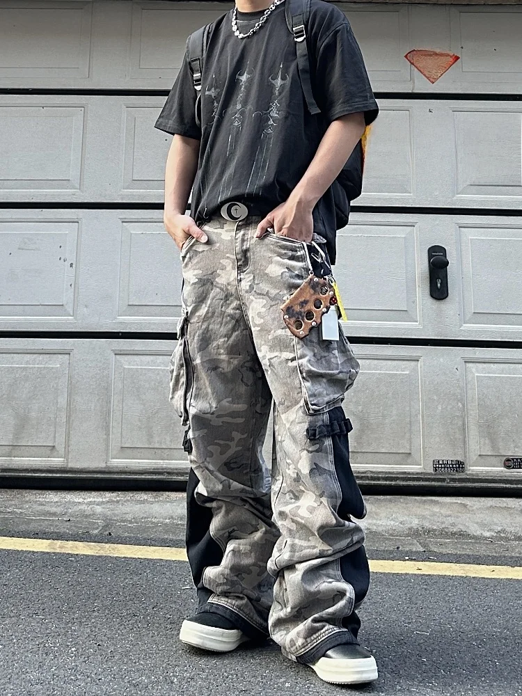 

Брюки MOOBY в американском ретро-стиле, цветной камуфляж, свободные прямые брюки для мужчин и женщин, повседневные джинсы в уличном стиле