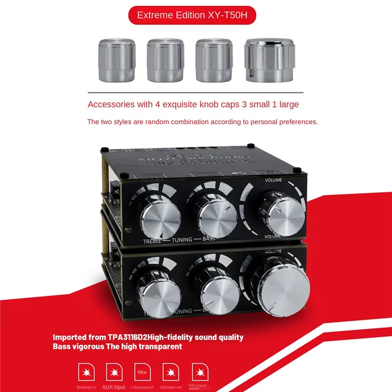 XY-T50H Digitale Leistungsverstärkerplatine TPA3116D2 50 W + 50 W Hochbass einstellbare Stereo-Digitalverstärkerplatine Audiomodul-N33R