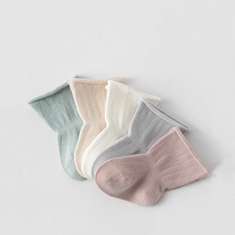 

1/3/5Pairs Children Girls Socks Four Seasons Cotton Simple Toddler Boys Socks Loose Mouthed Casual Newborn Socks Age For 0-5Yrs