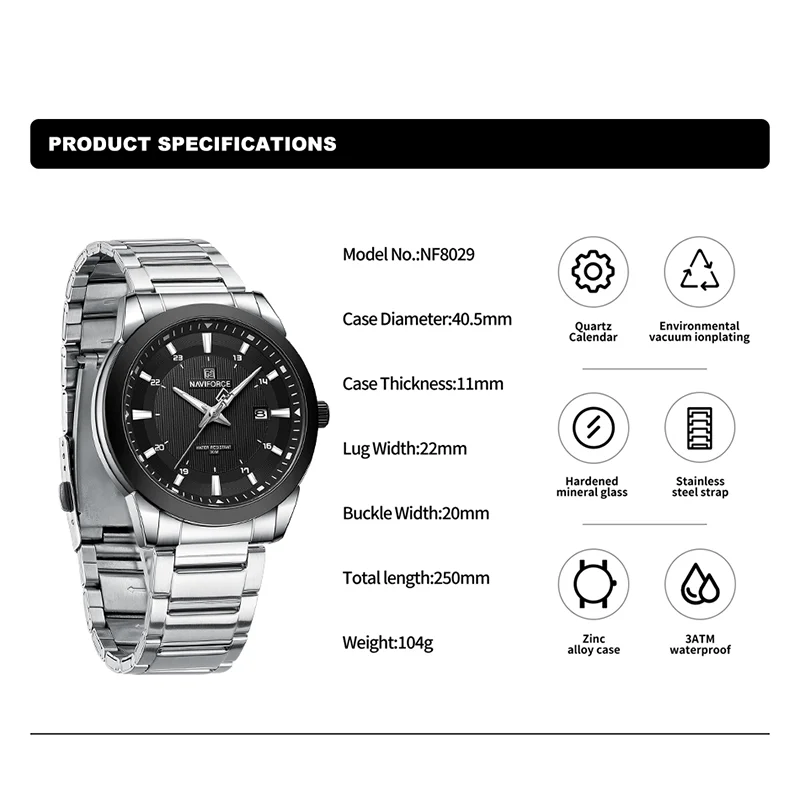 2023 NAVIFORCE New Fashion Men Luxury Watch Business Waterproof Male Stainless Steel Quartz Wristwatch Date Luminous Clock 2023