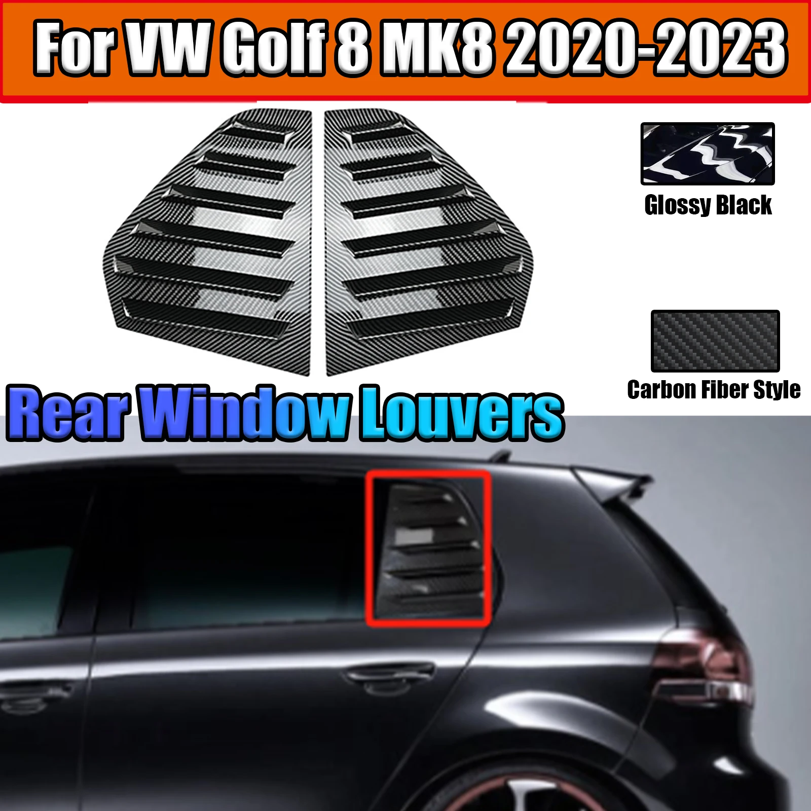 

For Volkswagen VW Golf 8 MK8 2020 -2023 Car Rear Side Window Shutter Trim Windshield Shade Blind Cover ABS Glossy Black