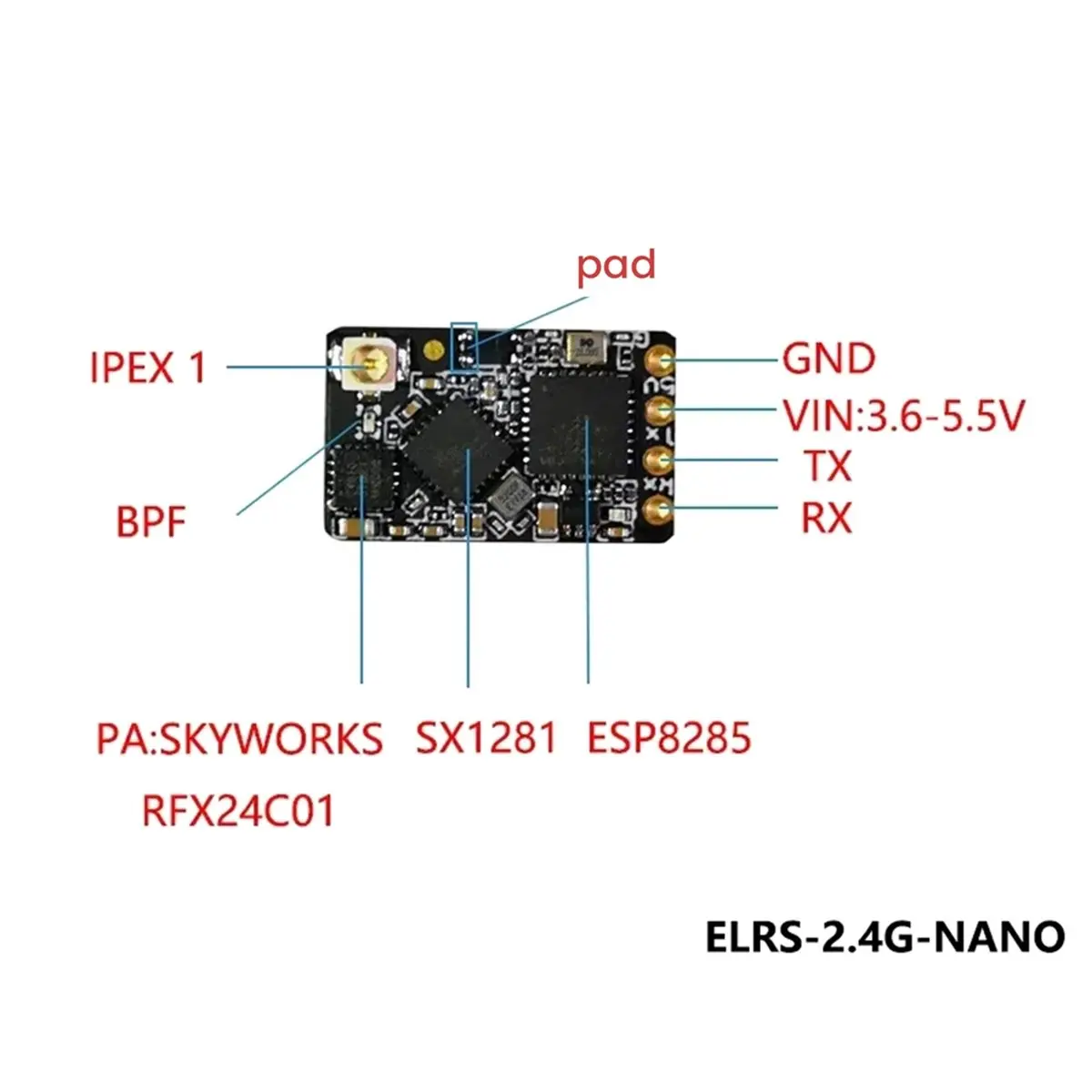 DT797 STOCK-5PCS ELRS 2.4GHz Receiver with T Type Antenna Support Wifi Upgrade for RC FPV Traversing Drones Parts