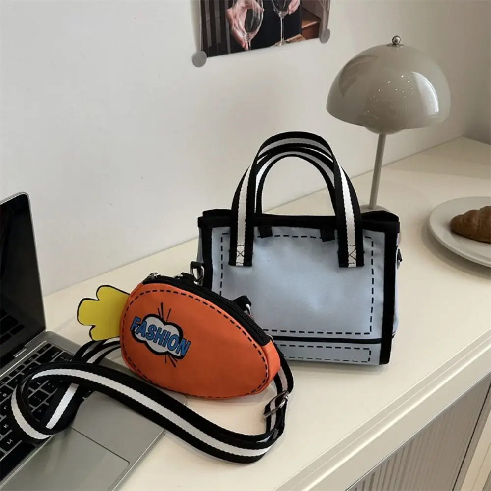 

Cute Canvas 2D Anime Tote Bag Nylon Detachable Cartoon Crossbody Bag Zipper Handbag Carrot Bag Travel