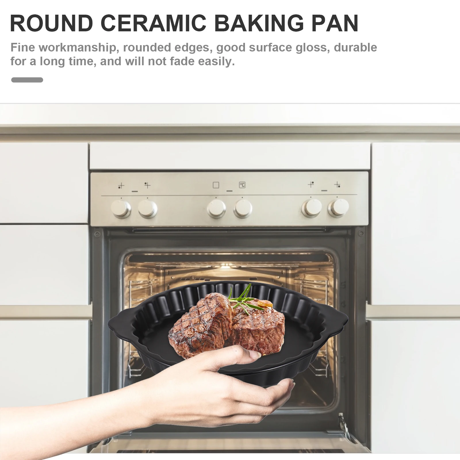 

1Pcs Kitchen Ceramic Baking Pan Practical Bakeware Food Baking Tray Rounded Edges Double Handles for Home