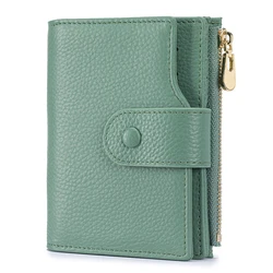 Bifold Wallet for Women Genuine Leather RFID Blocking Vertical Large Capacity with Zipper Pocket 2 ID Window, Green