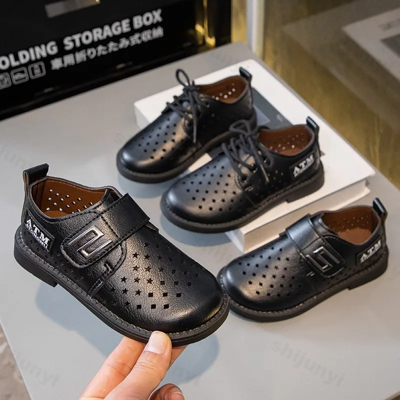 

2025 Childrens' Spring PU Leather Shoes Casual Hollow Breathable Soft Bottom Sandals Comfortable Lightweight fashion Cool Shoes
