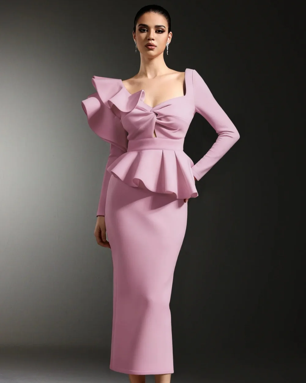 

Индивидуальные современные стильные модные трикотажные платья со складками и рюшами, прямые платья с квадратным вырезом до щиколотки, вечерние платья, элегантные подходящие