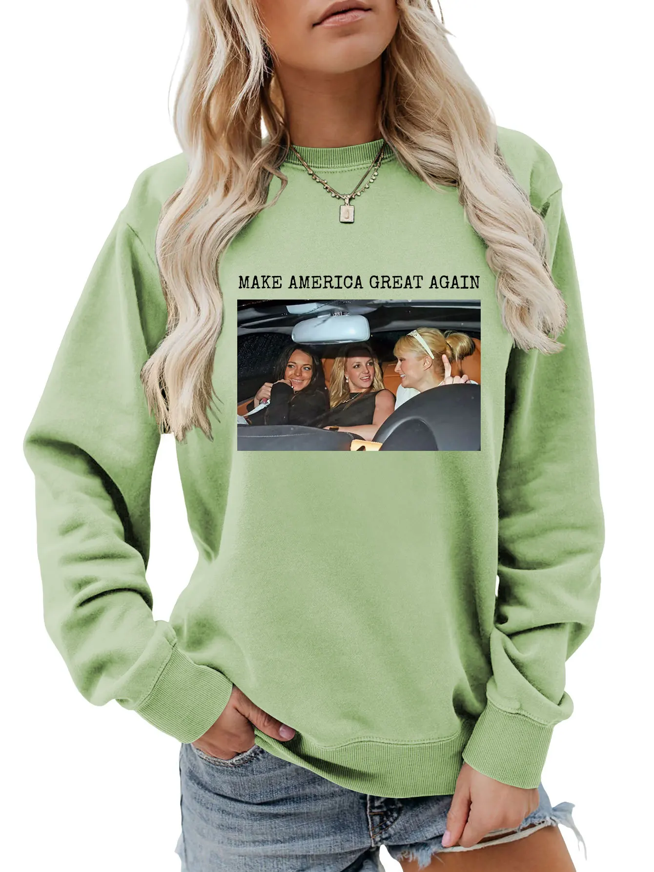 Camiseta de manga larga para mujer, Sudadera con capucha, estampado de "MAKE AMERICA GREAT AGAIN", top holgado de cuello redondo, moda informal, Otoño, nuevo