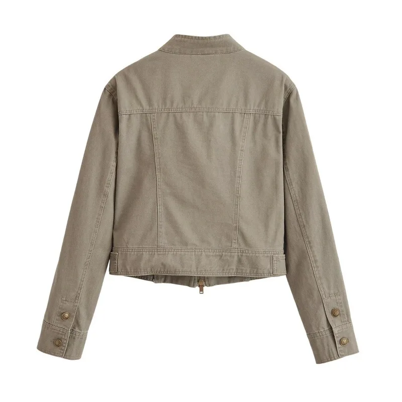 American Vintage Moda Elegant Coat Zip Stand Collar Slim Harajuku Mujer Chaqueta Personalized Minority Fashion Outwears