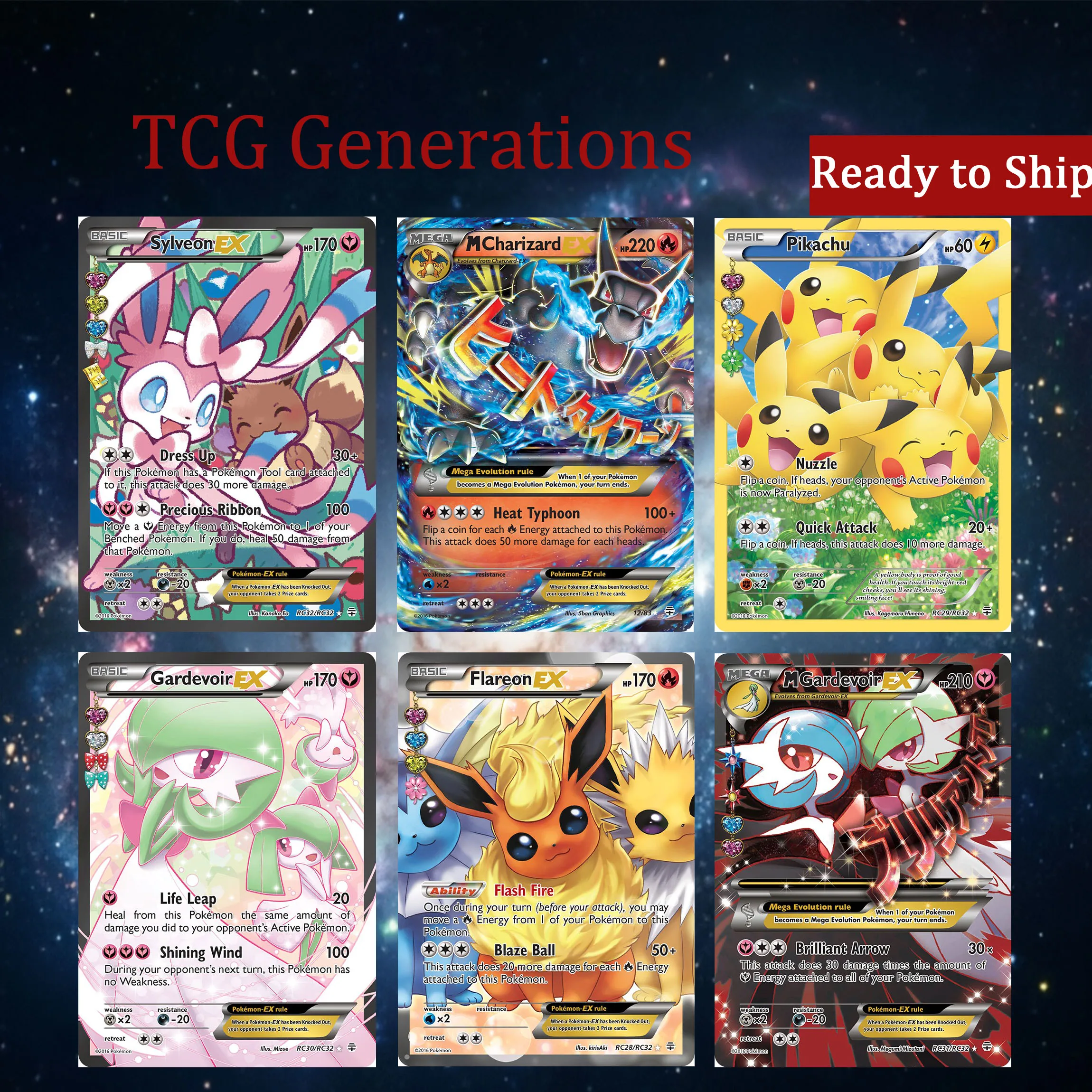 

PKM Charizard Sylveon Gardevoir Mega Evolution Style Card Game Set, Anime Series TCG Full Art Cards, English Ver. for Collection